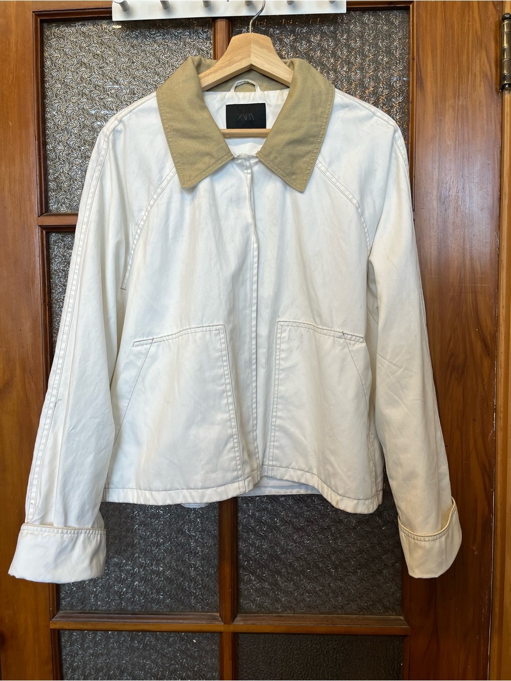Zara Cream Utility Jacket with Tan Collar